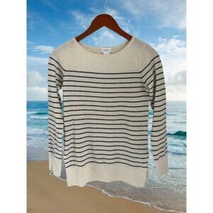 Club Monaco 100% Cashmere Striped Sweater XS Ivory & Navy Preppy Nautical Tunic